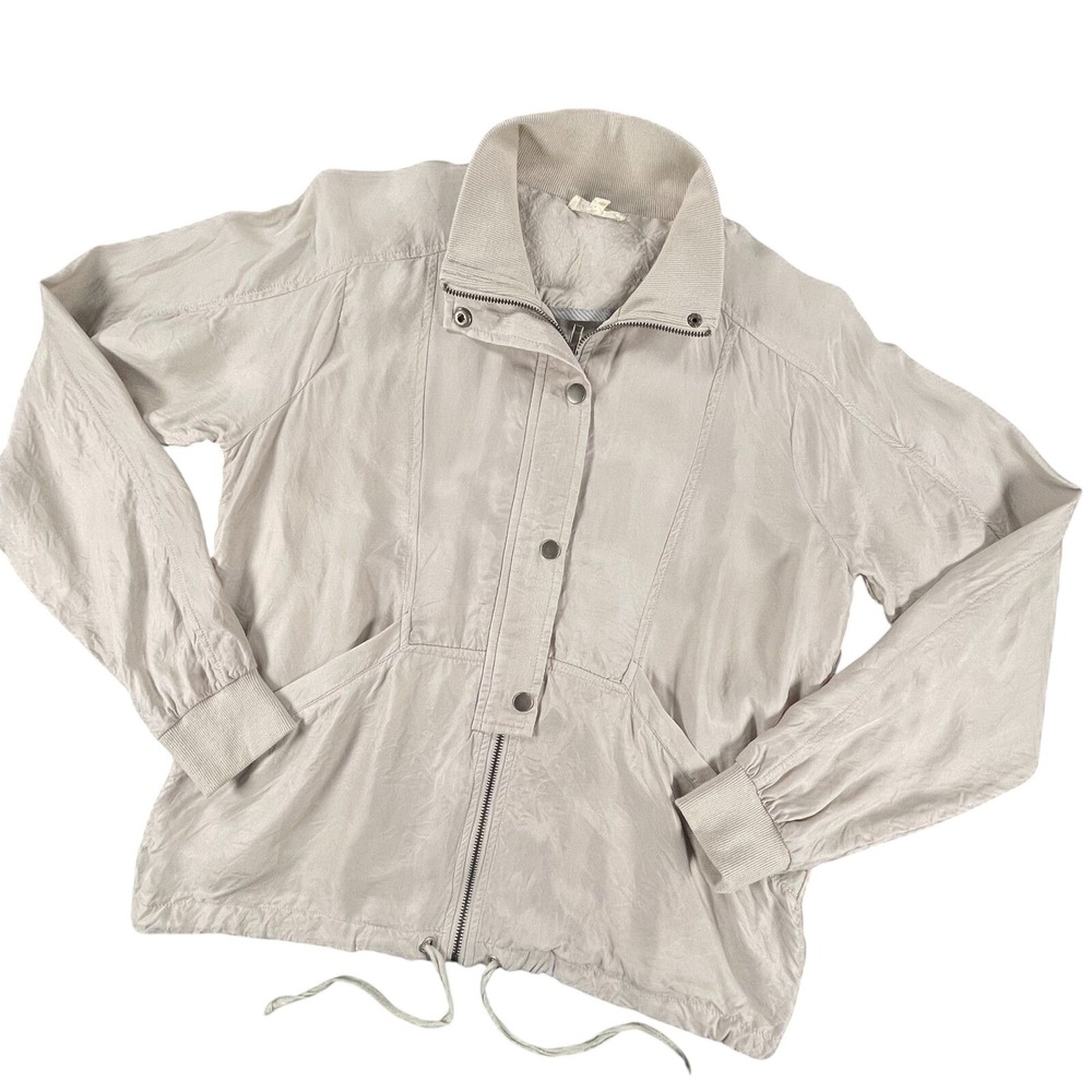 Mystree Cupro Rayon Lightweight Cargo Jacket Small S Oatmeal Layer Soft Utility